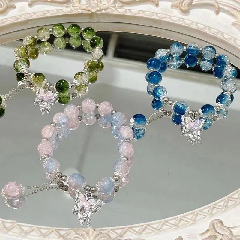 Armreifen süße Mode Kristallperlen Armband für Frauen Schmetterling Anhänger elastische Party Hochzeit Schmuck Geschenke