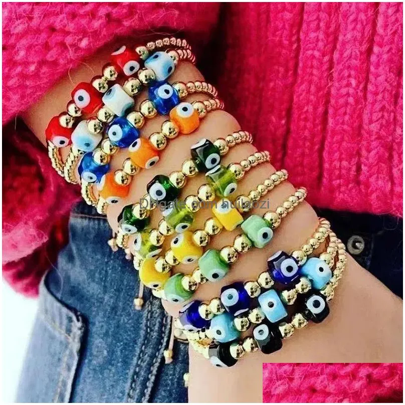 Bracelets de bracelet 10pcs / lot bijoux à la mode à la main colorf diable œil vitre vitré / perles de cuivre bracelet vintage femme en gros drop
