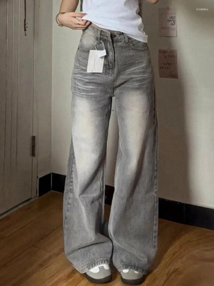 Jeans femininos Adagirl Oversize American Retro Mulheres Y2K Moda Baggy Cintura alta do Kpop Palnta de jeans de perna larga de Kpop Hip Hop Causal Trousper