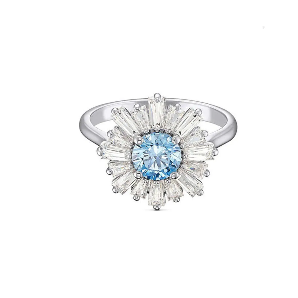 Neckellos für Frau Swarovskis Schmuck Hochversion Blau Sonnenblumen Ring Weibchen Schwalbe -Element Crystal Daisy Ring weiblich