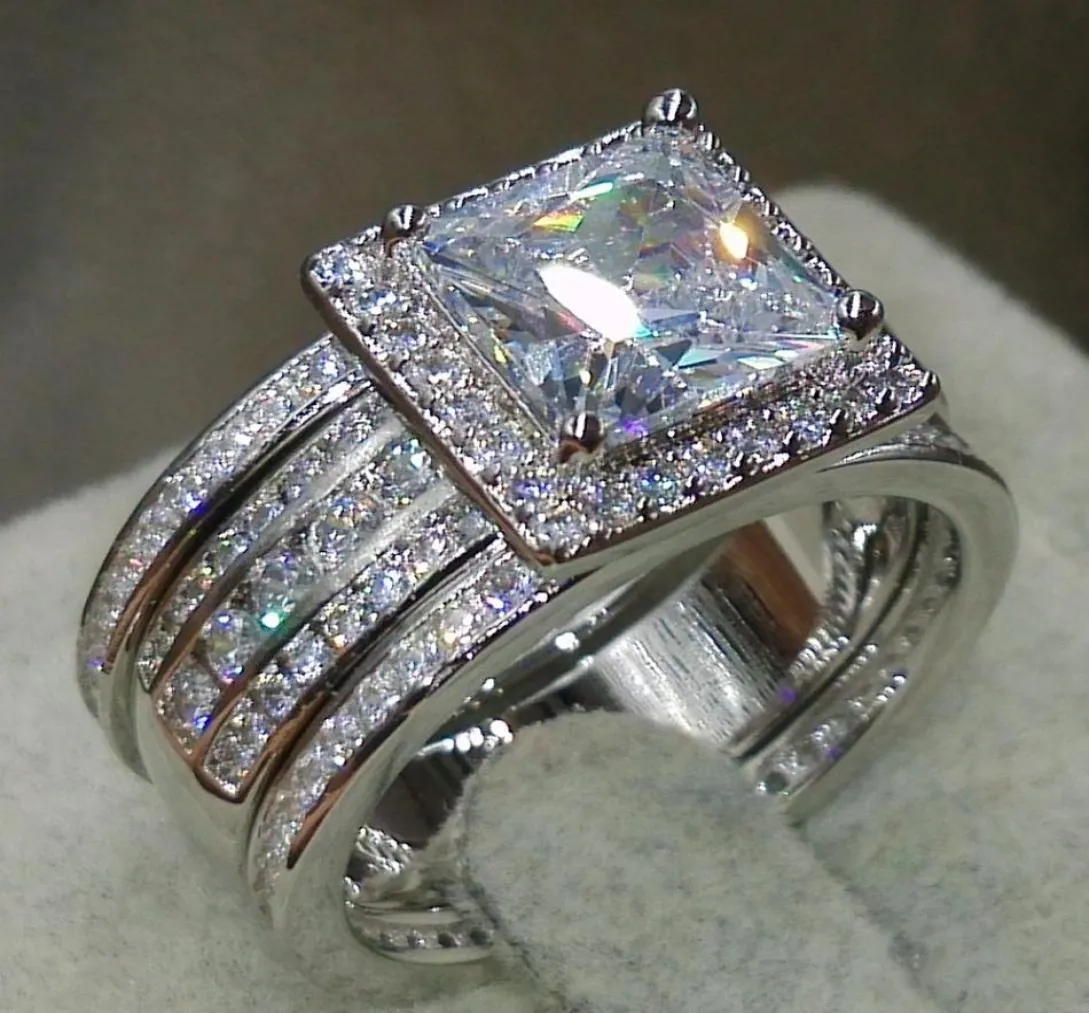 Victoria Wieck 3pcs Luxury Jewelry Princess Cut White Topaz 10kt White Gold rempli Topaz Diamond Women Band de mariage Finger R6574062