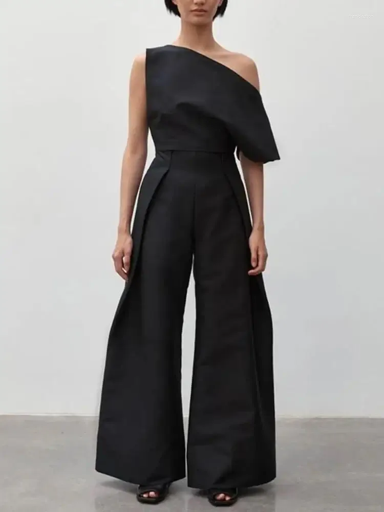 Женские брюки с двумя частями Freeacy Solid Black Set нерегулярный холодный плеч