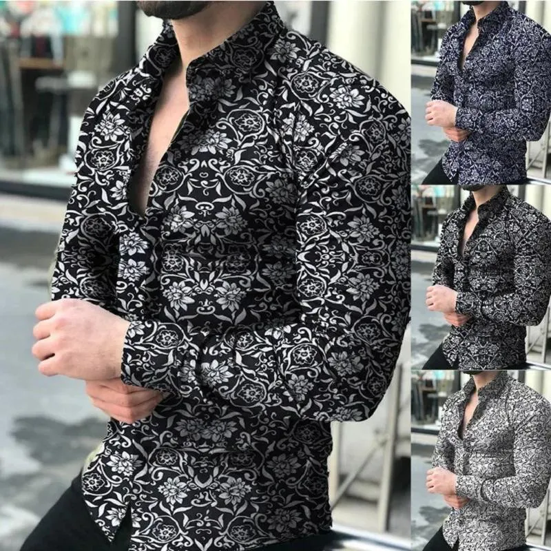 Casual shirts voor heren buitenlandse handelshemd Europa en de Verenigde Staten Muscle Men Rapel Cardigan Flower Slim Tide