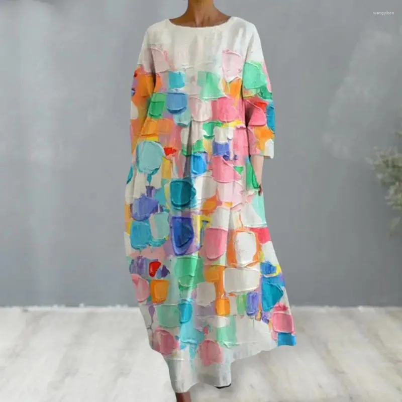 Casual jurken zomer vrouwen maxi jurk kleurrijk printen driekwart mouw ronde nek los