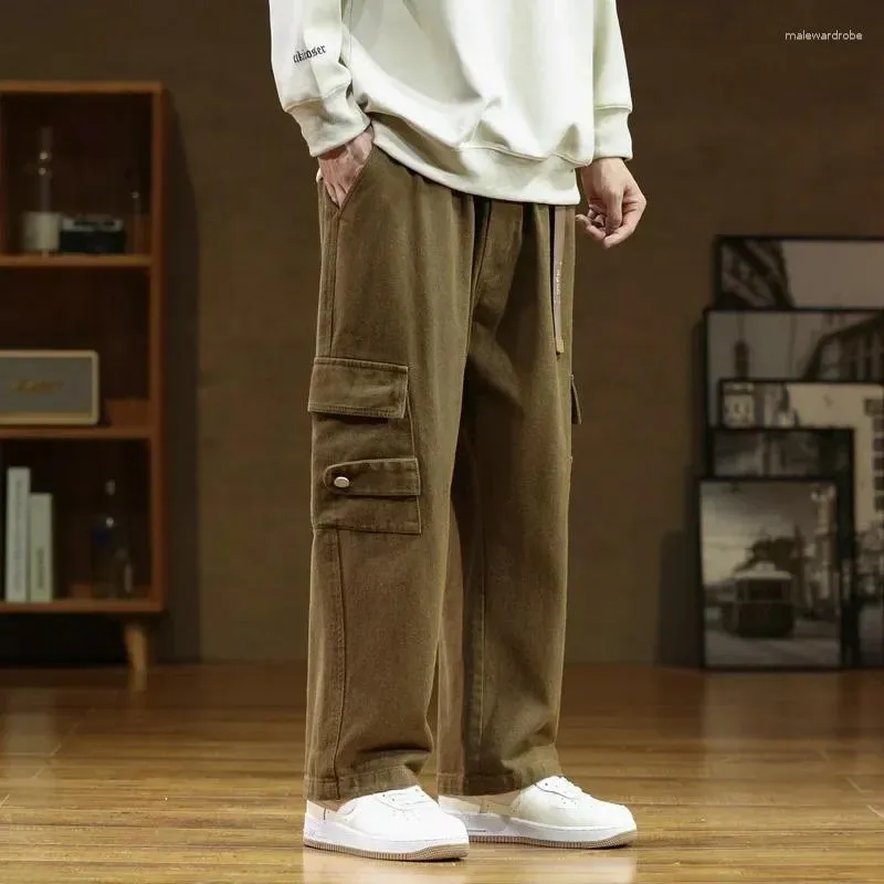 Pantaloni da uomo 2024 uomini cargo cotone dritto gamba larga oversize maschile in stile coreano tasche di moda grandi dimensioni casual