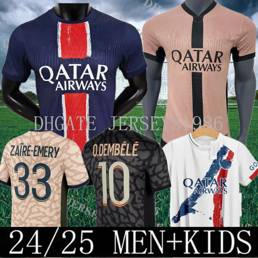 New 24 25 Maillot MBAPPE Soccer Jerseys Kids Kit Player Version 2024 2025 Maglia Paris Home Away Football Shirt HAKIMI FABIAN VITINHA O DEMBELE