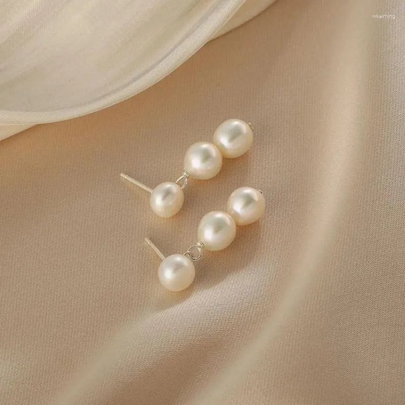 Boucles d'oreilles en peluche élégante authentique goutte de perle d'eau douce pour les femmes en cuivre plaqué argenté
