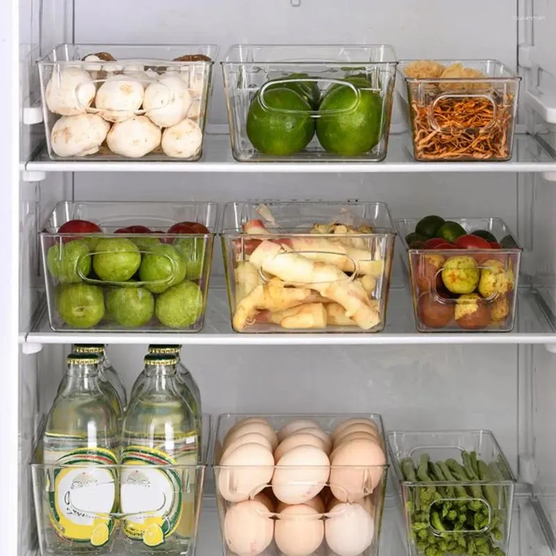 Storage Bottles Food Bin With Dividers Transparent Box Handle Divider Non-skid Bottom Vegetable For Fridge Fruits