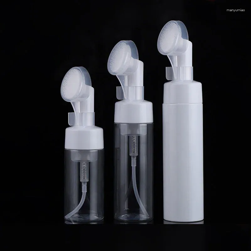 Storage Bottles 100ml120ml150ml200ML250ml Clear White PET Bottle Foaming Pump Brush Dispenser Soap Face Cleanser Lotion Emulsion Packing