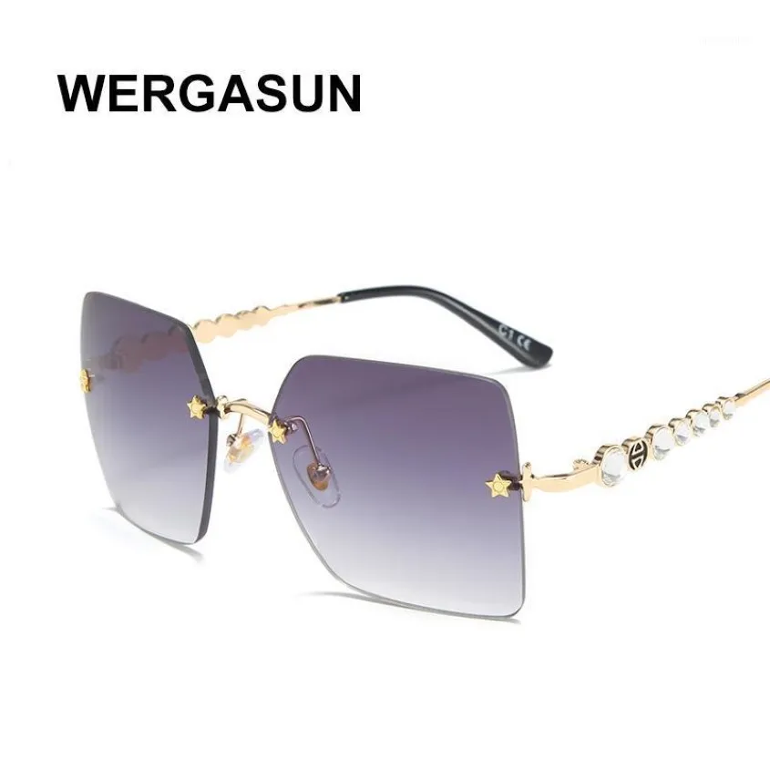 Lunettes de soleil Wergasun 2021 Femmes surdimensionnées Square sans cadre de soleil Femme Men de miroir vintage Shades Gradient UV4001 3210