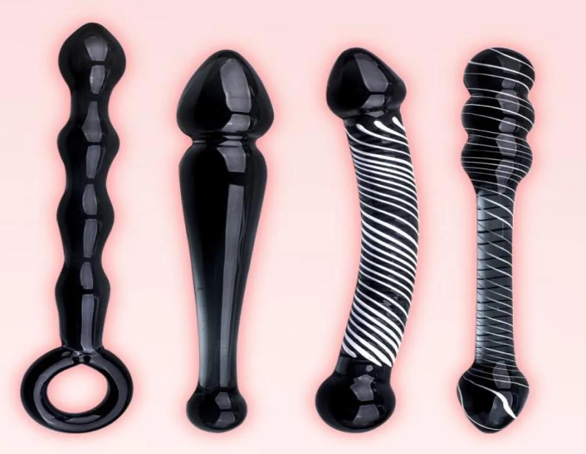Bolas anal de cristal negro tapón de vidrio tope gay juguete prostata masaje vaginal consolador juguetes sexuales para hombres para hombres y2004214173289