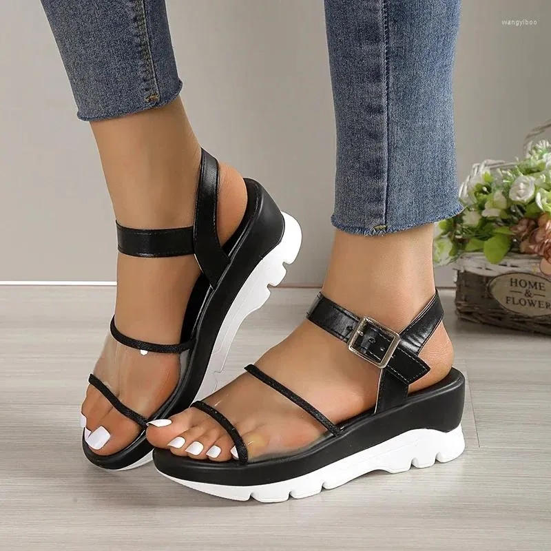 Kleiderschuhe klare PVC Keile Sandalen für Frauen Sommer dicker Boden Anti -Slip Rom Sandalien Mujer Knöchelgurt klobige Plattform Zapatos