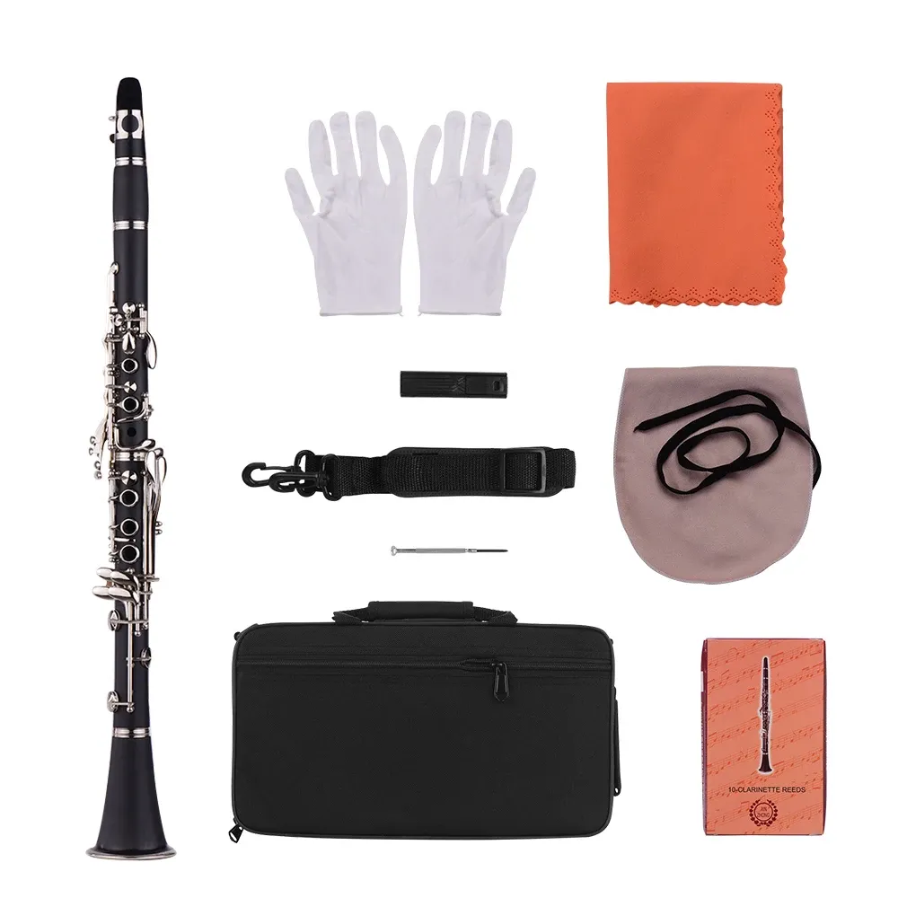 Gloves Muslady Abs 17key Clarinet Bb Flat with Carry Case Gloves Cleaning Cloth Screwdriver 10pcs Reed and Case Woodwind Instruments