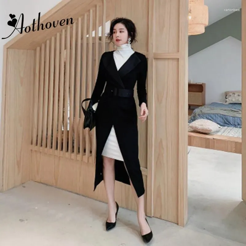 Robes de travail 2 pièces robes de bureau pour femmes Lady Long Manchet Notched Collar Cost printemps vintage bodycon Sexy Party Bandage Vestidos