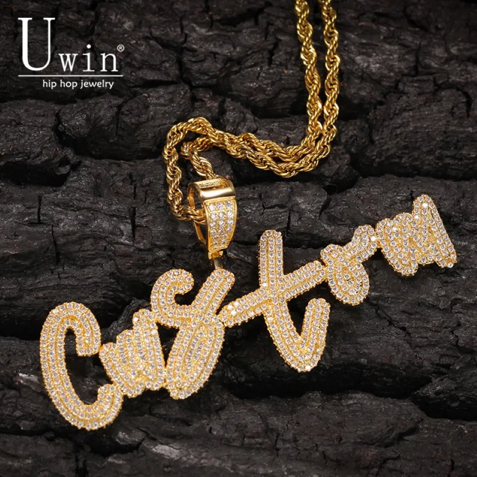 Uwin Name Necklace Brush Custom Letters Pendant Iced Out Letters Pendant Necklace Personalised Gift Drop Shipping CX200725 300y