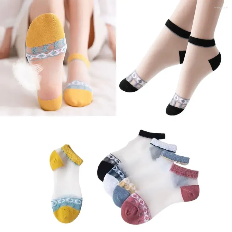 Frauen Socken kreativer Glas Seidenkristall transparente kühle Damen Kurzer Mode Elastizität Ultradünnen Socken Frühling Sommer