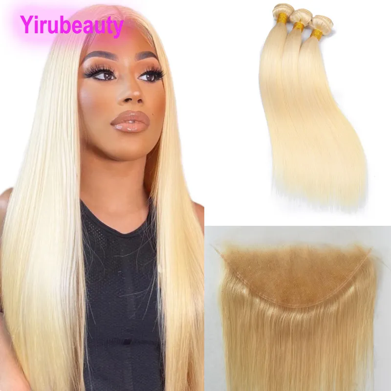 Indian Virgin Human Haiiir Double Weft 3 bundle con 13x6 HD Frontal Free Parte 4 PC/Lotto Biondo Colore