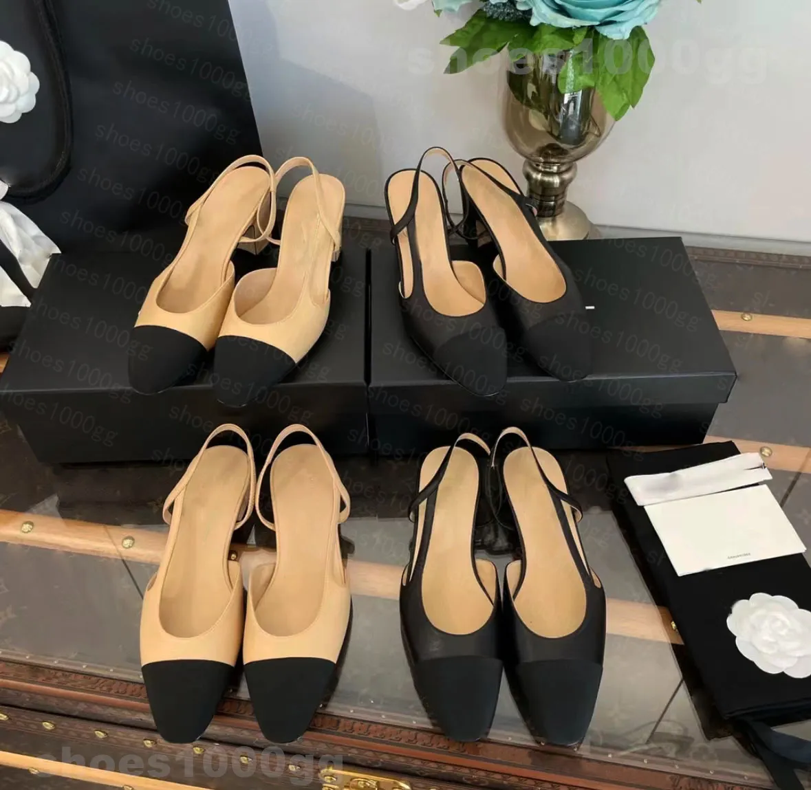 Scarpe eleganti designer di moda donna sandali scarpe slingback tallone presentate cristalli di mesh nero scintillanti motivi quadrati di strass