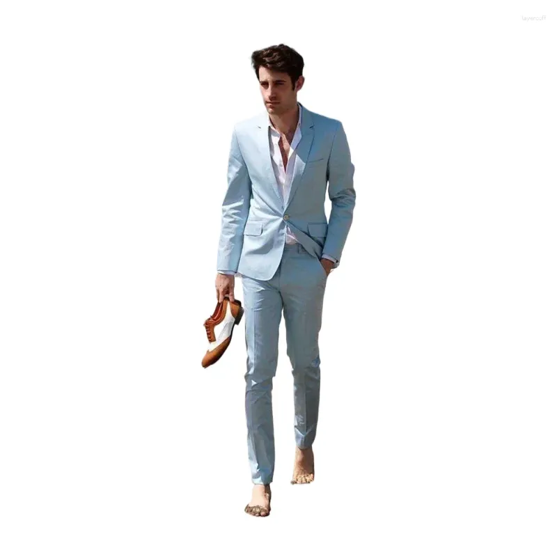 Men's Suits Light Blue Formal Party Men Suit Sets Wedding Grooms Tailor-made Blazer Vest Pants 3 Pieces Elegant Slim Fit Outfits