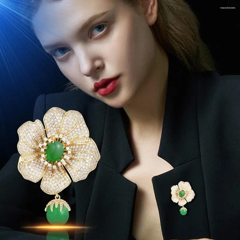 Brooches Emerald Flower Brooch For Women Fashion Gemstone Pendant Pin Clothing Accessories Wedding Bridesmaid Gifts