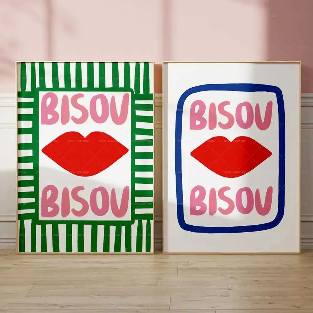 S Maximalist Compromise Pink French Citat Bisou Bonjour Bonne Nuit Wall Art Canvas Målning Affisch vardagsrum Hemdekoration J0505