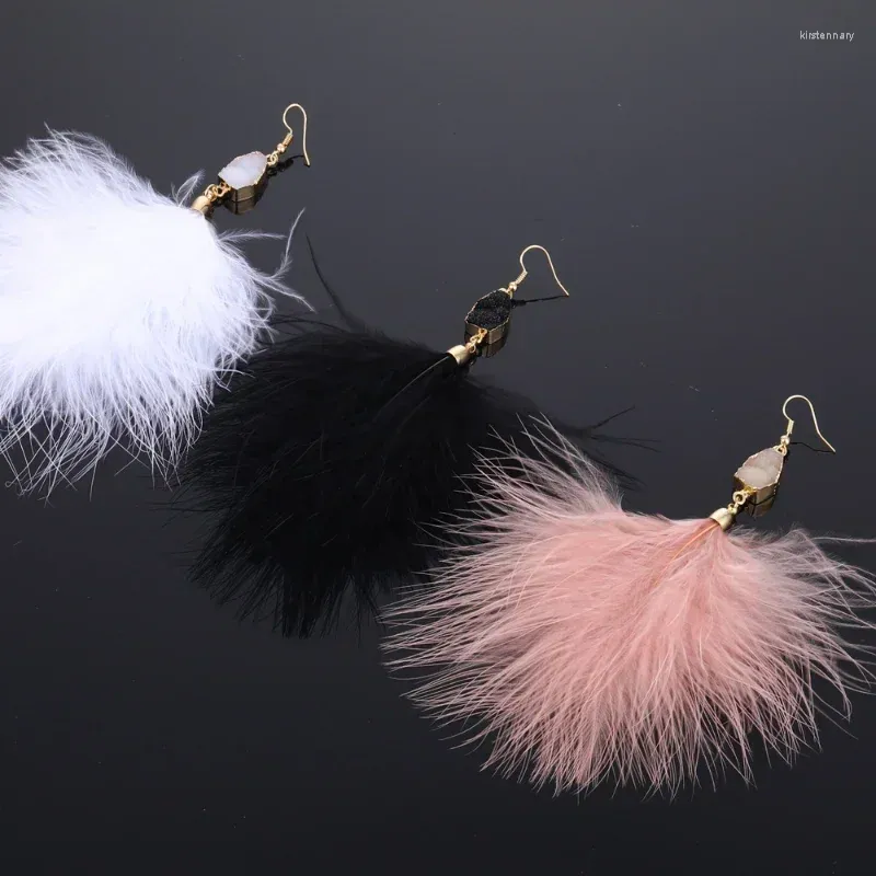 Dangle Earrings Winter Long Crystal Pink Feather Large Plush Pendant Tassel Drop For Women 2024 Trendy Boho Wedding Jewelry