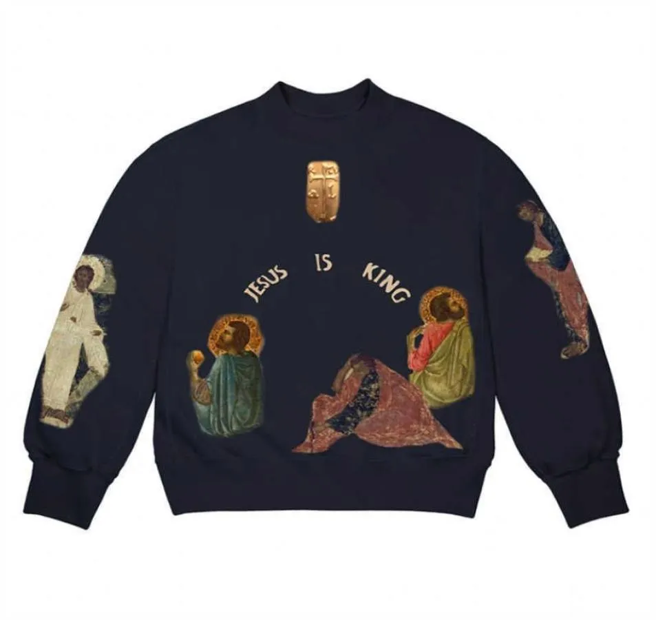 Men039s Hoodies Jésus est le roi Kanye039 Pull poids lourd Trois dieux super lâches lêles vintage européens et américains fashi6633017