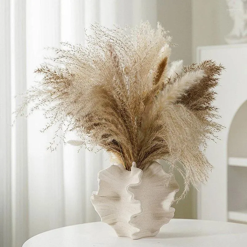 Vases en céramique Vase Vase nordique Art nordique Pot de fleur sèche Conteneur mat beige pour pampas Grass Living Room Tabletop Decoration