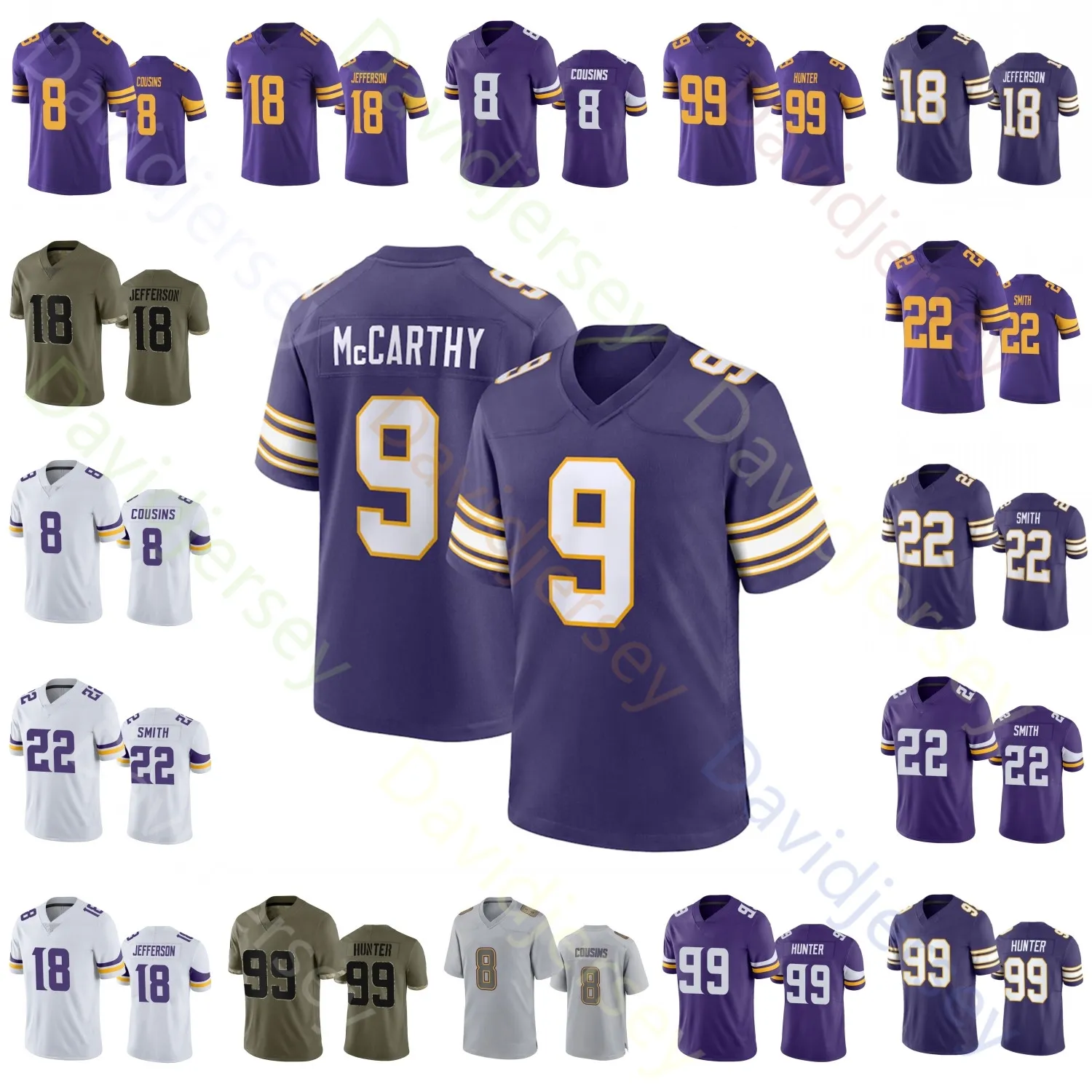 2024 Custom J.J. McCarthy Jersey Mattison Justin Justerson Kirk Cousins ​​Danielle Hunter Addison Hockenson Smith Evans Chandler Osborn Bynum Favre Women Youth 4xl