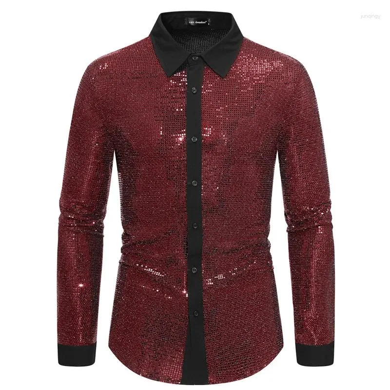 Men's Dress Shirts Fashion Men Luxury Bar KTV Stage Party Long Sleeve Shirt Gold / Silver Red Summer High Street Prom Casual Tops