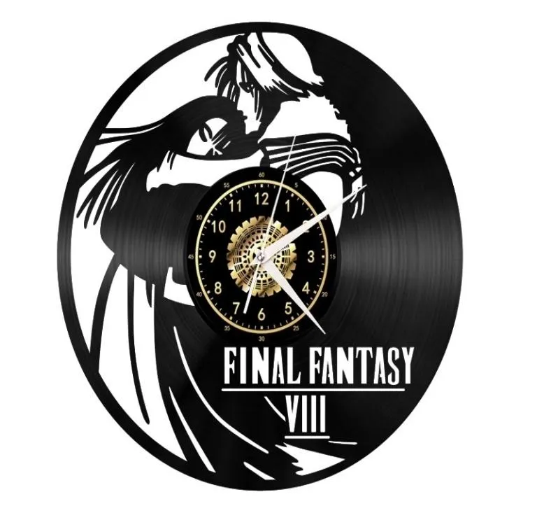 Final Fantasy Black Record Wall Clock Kreativität Home Decor handgefertigtes Kunstpersönlichkeit Geschenk (Größe: 12 Zoll, Farbe: Schwarz) 5265493