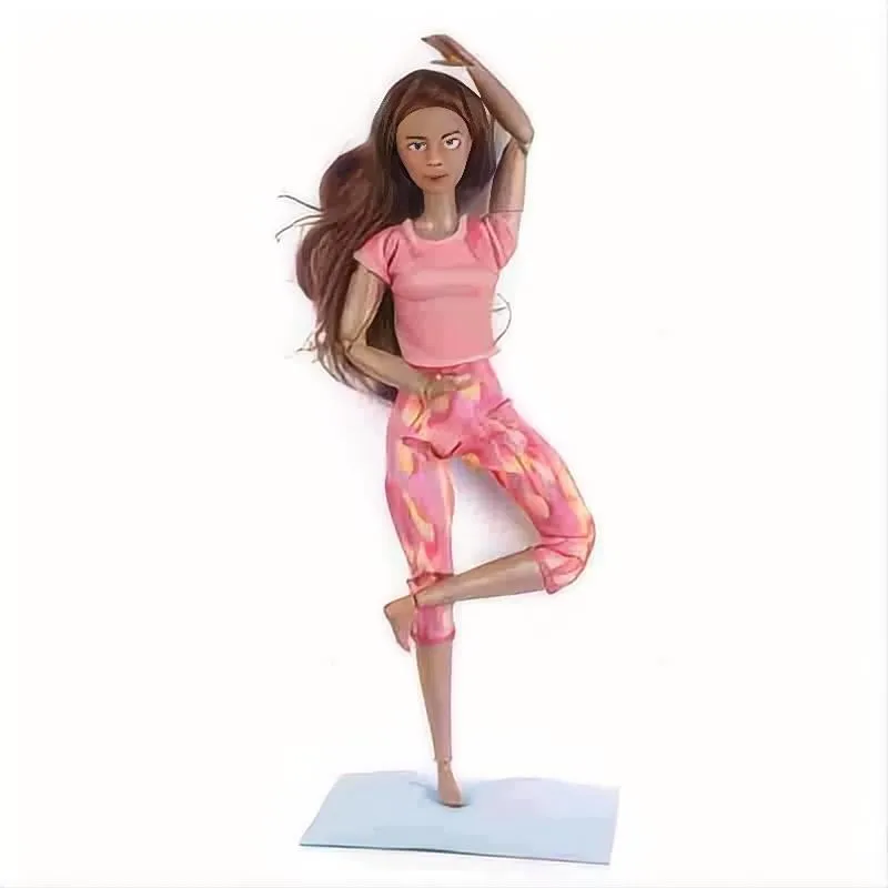 Puppe Yoga Sportpuppe Mini Kleidung DIY Children and Girls Game Express Gegenstände Pink Yoga Kleidung 30,5 cm afrikanische schwarze Hautpuppe Yoga Puppenspielzeug