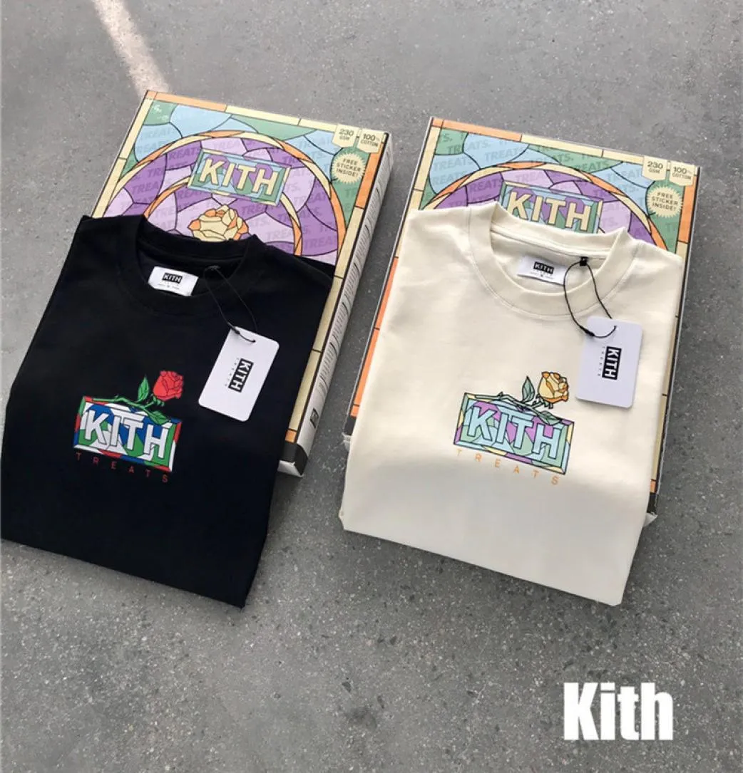 Boîte de qualité des flowers kith tshirt hommes chemises féminines en tissu lourd