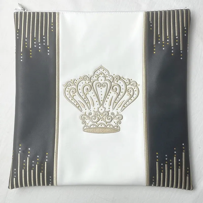 Je Tallit Bag com design de cristal para JE Shawl com zíper bordado bolsa de couro bordada 240428