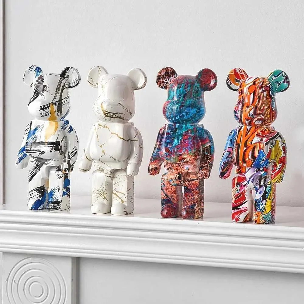 Objetos decorativos Figuras de urso colorido estátua de tijolo Violent Bear Resin Decoration Acessórios de mesa