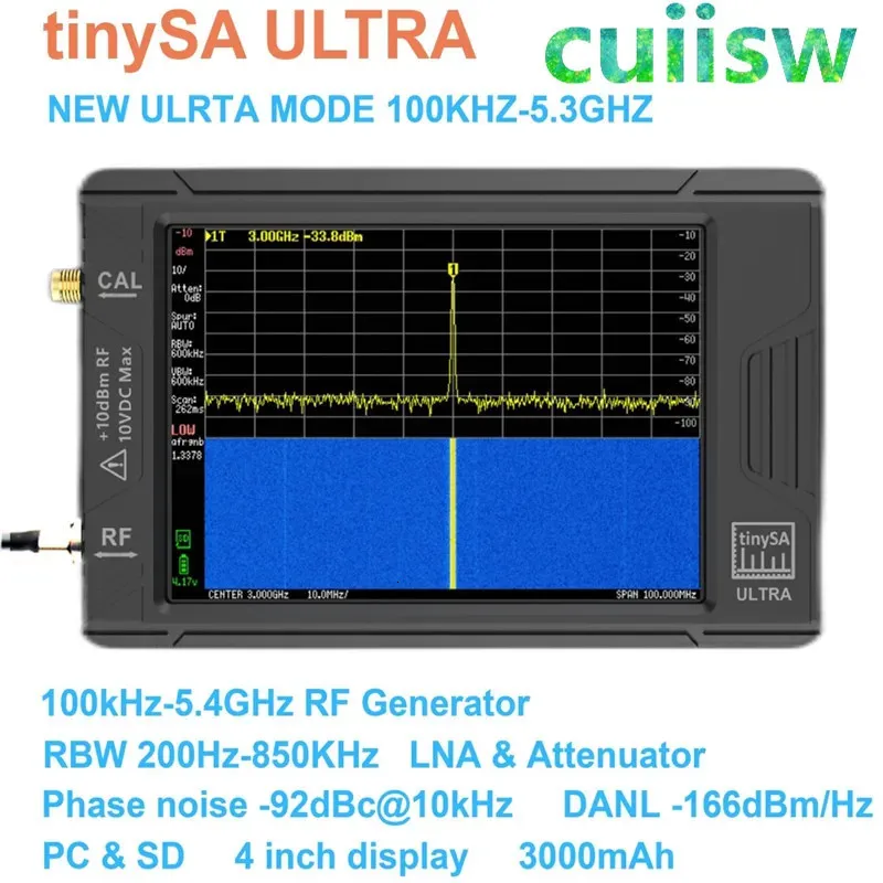 Tinysa Ultra 100KHz-5.3GHz4inchディスプレイハンド保持された小さなスペクトルアナライザーRFジェネレーター付きバッテリー240429