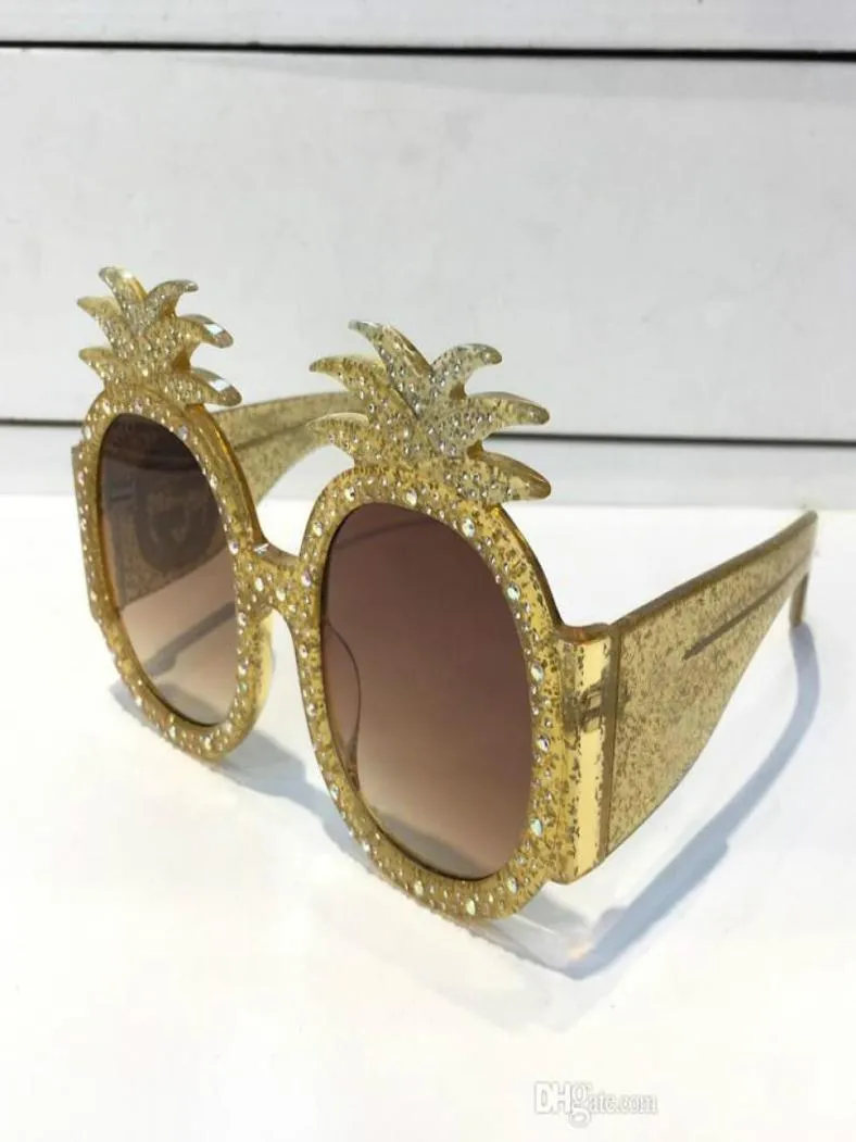 0150S Solglasögon Guldacetatram med ananas 0150 Designram Populära UV -skydd Solglasögon Top Quality Fashion Summer W4286441