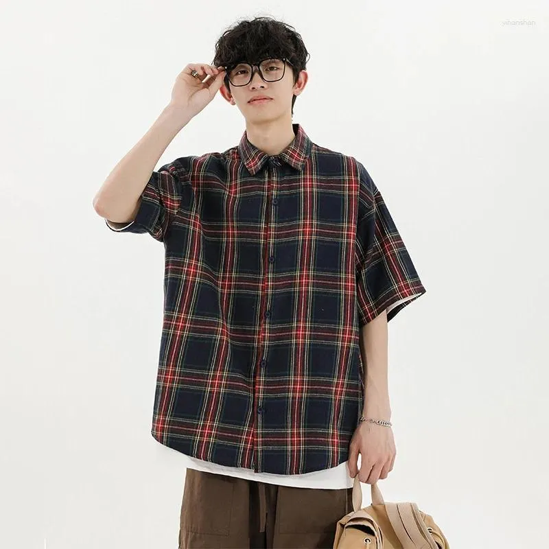 Herren lässige Hemden Sommermodentrend kariertes Hemd gestreifter japanischer Stil