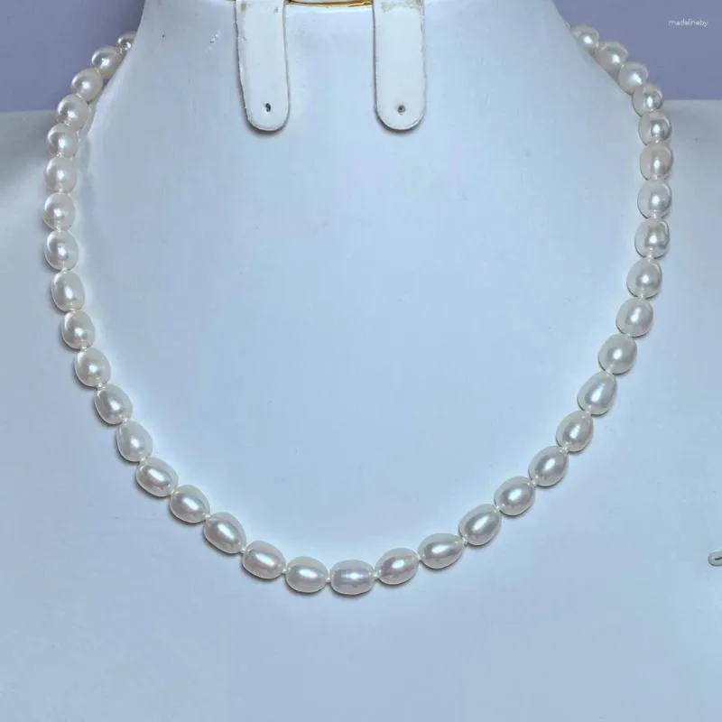 Chaînes 6-7 mm Forme de chute d'eau naturelle Collier de perle d'eau douce Chaîne de riz blanc pour les femmes