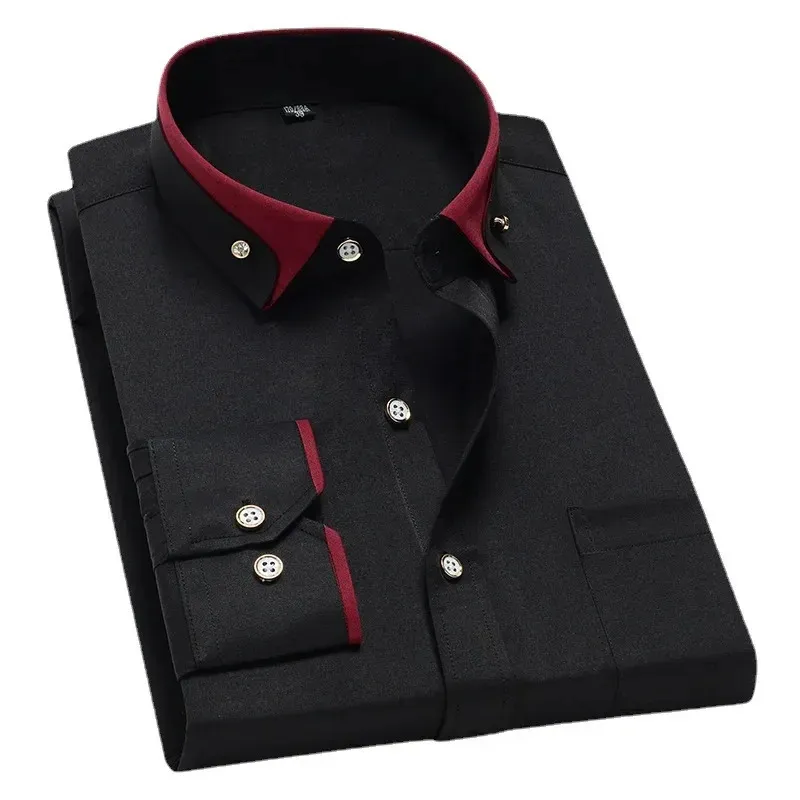 Uomini non arianiti camicie camicie a maniche lunghe abbigliamento maschile slim fit da uomo business buttondown bianco nero 240418