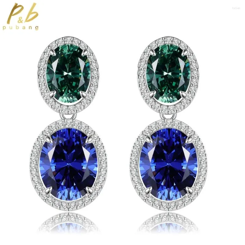 Boucles d'oreilles étalon pubang beaux bijoux 925 Sterling Silver Blue / Green Gem Drop Créé Missanite pour les femmes Gift d'anniversaire