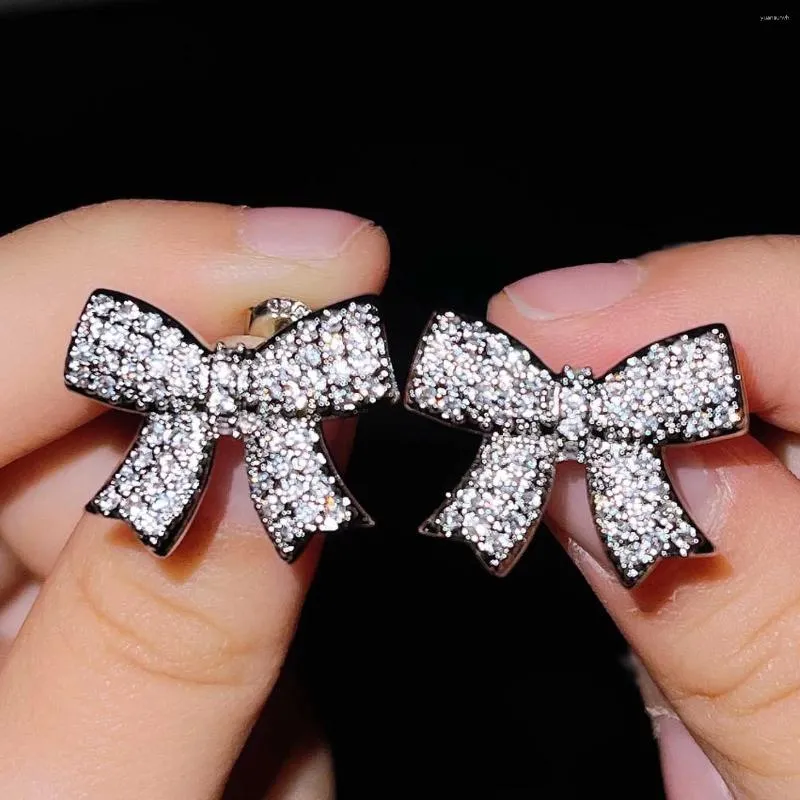 Boucles d'oreilles Super Fairy Design complet Zircon Bow Trend's Trend's Trend Silver Color Silver Color aiguille