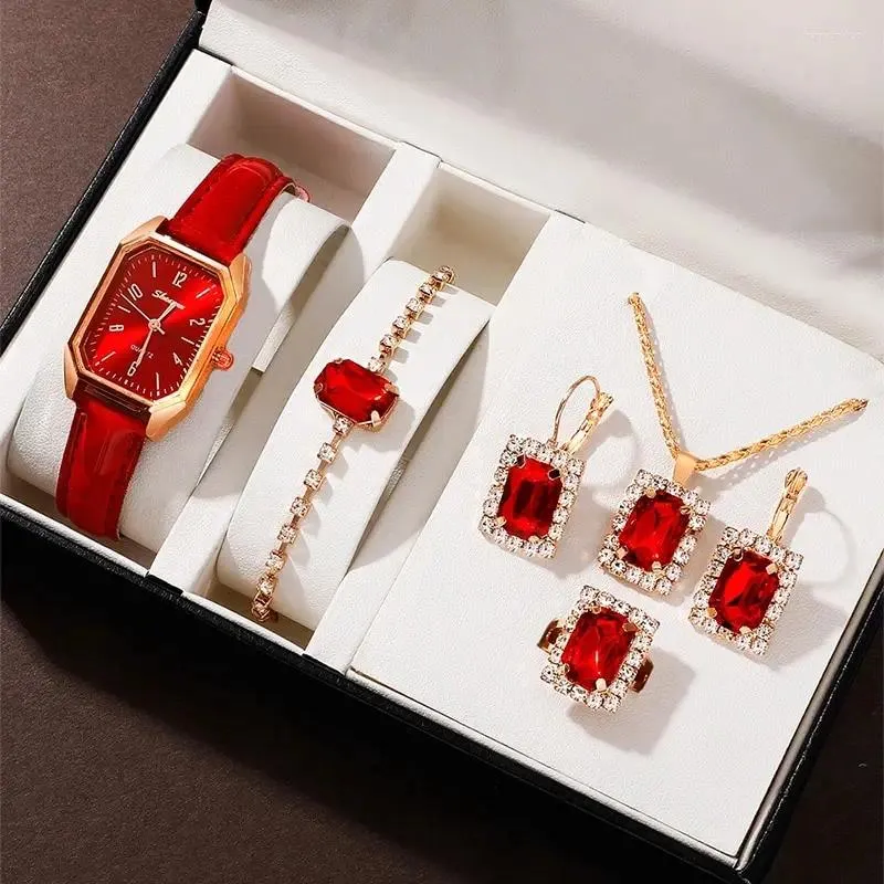 Armbanduhr Luxury Fashion Square Damen Uhren Brand Ladies Quarz Armbanduhr Klassische einfache Femme Red Leather Band Relogio Feminino