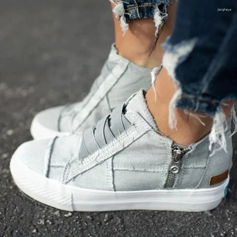 Fitnessschuhe Frauen flache Leinwand Frühling Herbst Vulkanisieren Sneaker -Knöchelseite Reißverschluss High Top Damen