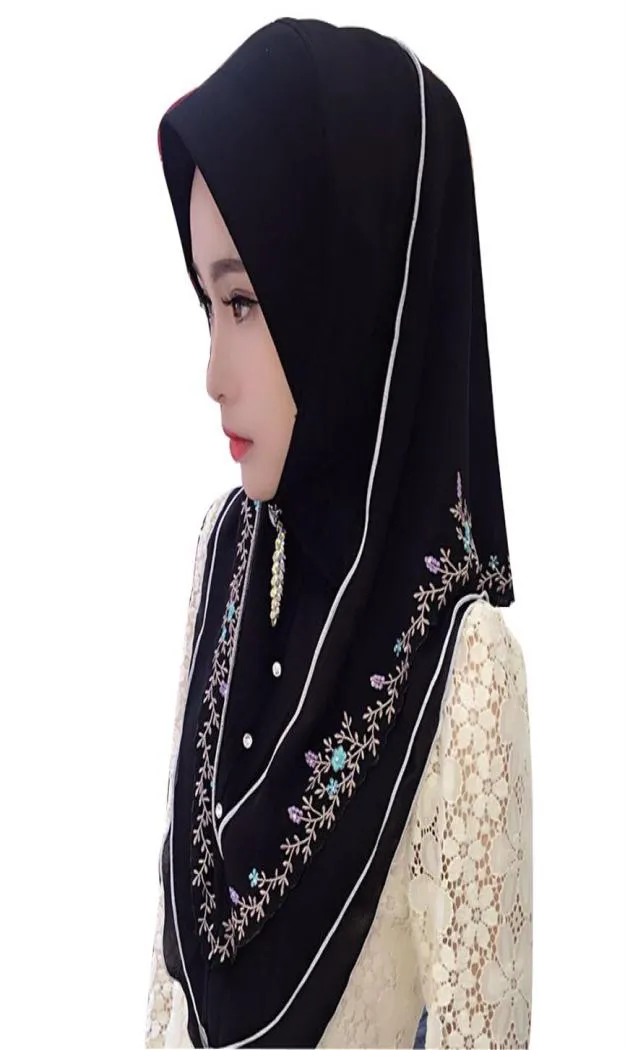 Fbluscurs Muslim Hijab Chiffon Stickerei Malaysia Sofort bequeme Muslima -Schalkopf -Kleidung Turban Stirnband 200930213p2867124