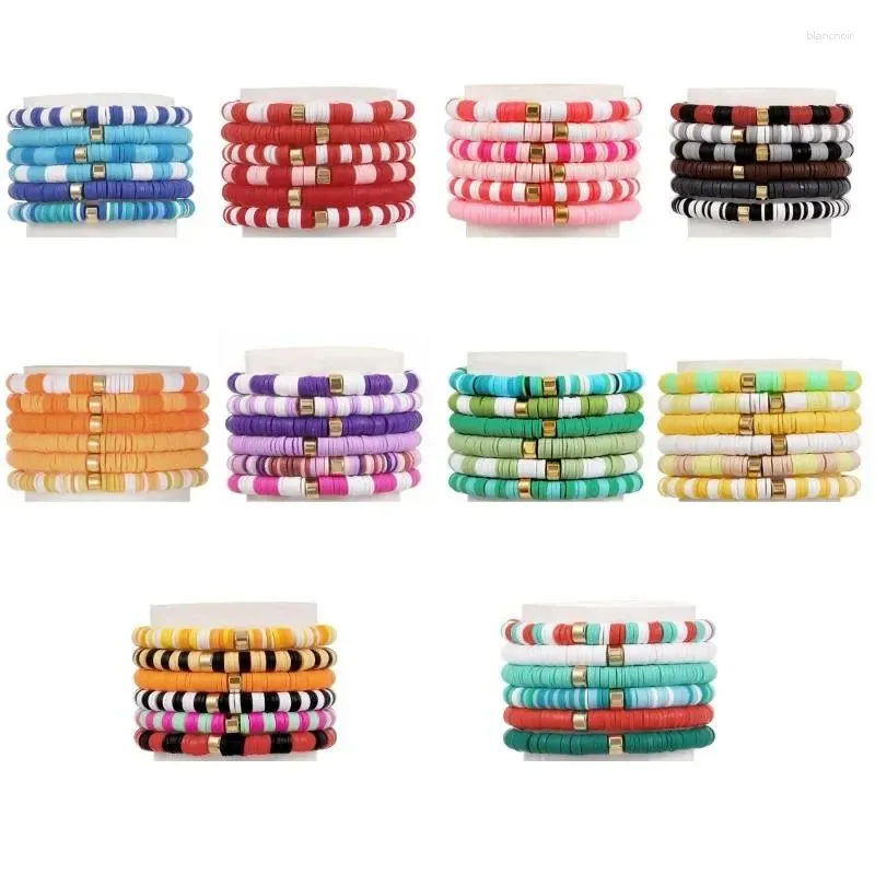 Bracelets de liaison 6pcs / ensemble Bohême coloré en polymère tissé à la main Bracelet élastique pour les femmes