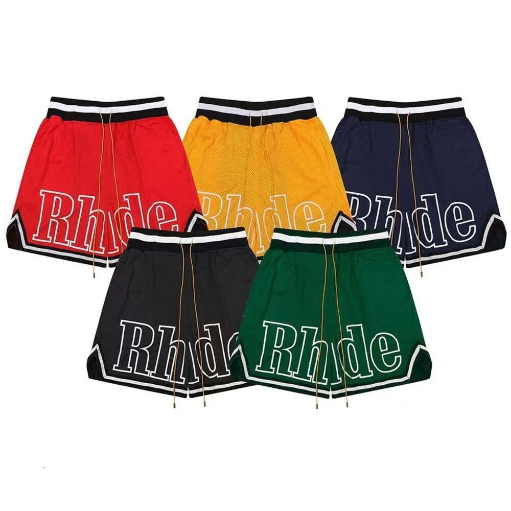 2024 Designer Rhude Shorts pour hommes Mesh court Summer Fashion Beach Band Pantals Elastic Men High Quality Street Wear Red Bleu Black Pantal