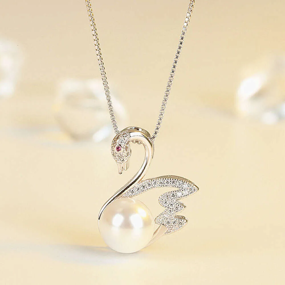 Fashion Swan Pearl AAA Zircon Diamonds Gemstones Collares colgantes para mujeres Oro blanco Sier Color Choker Joyería Bijoux Regalo