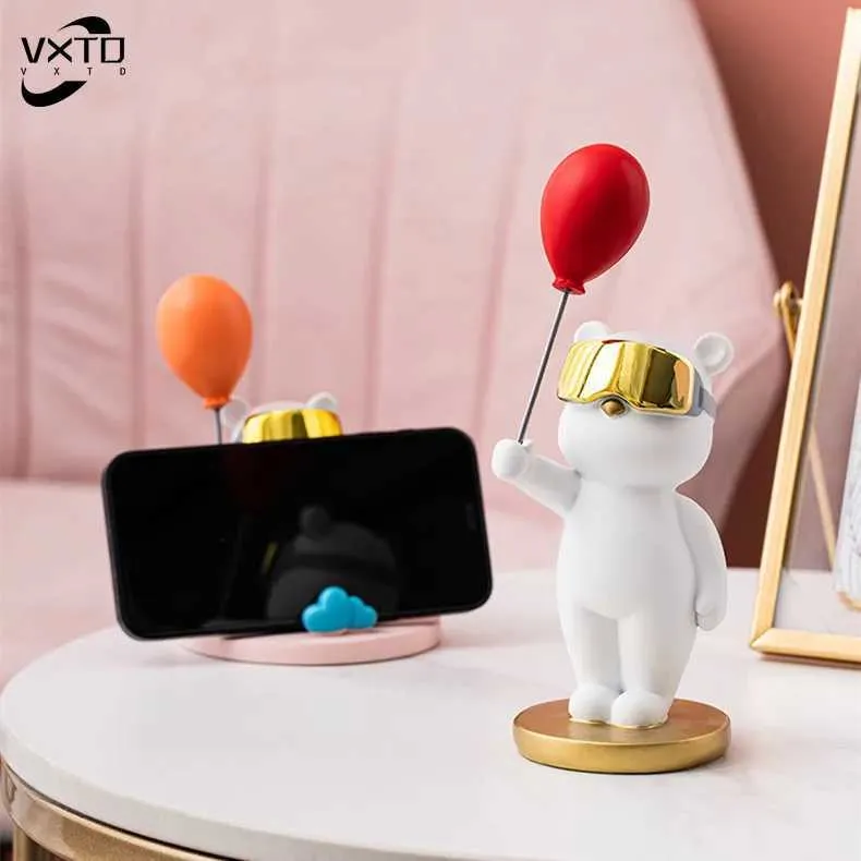 Objets décoratifs figurines dessin animé ballon ours de téléphone stand résine charmes mignonne miniatures accessoires de décoration de maison salon t240505