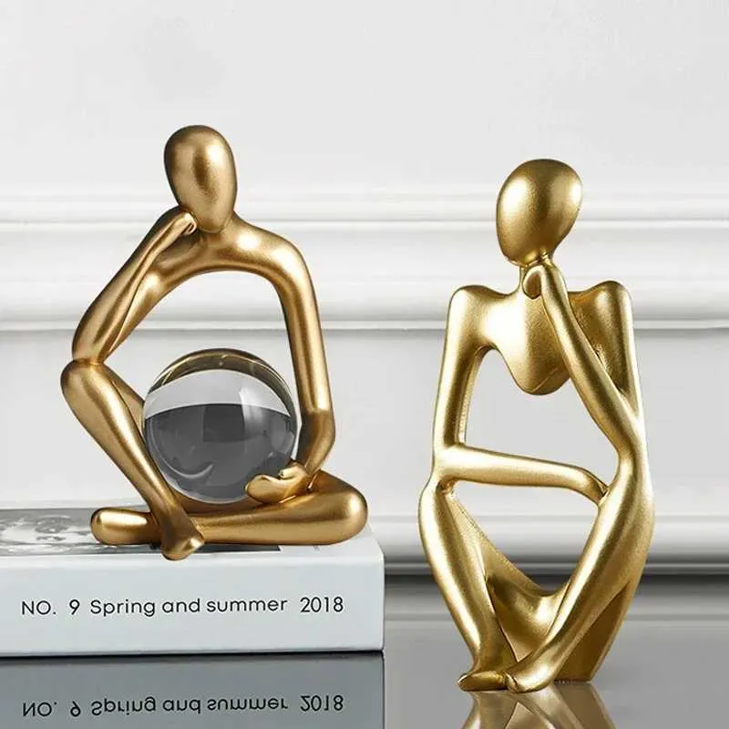 Decoratieve objecten Figurines Creative Sculpture Abstract Golden Figures Office Desktop Decoratie Accessoires Woonkamer Decoratie Modern Home Decor T240505